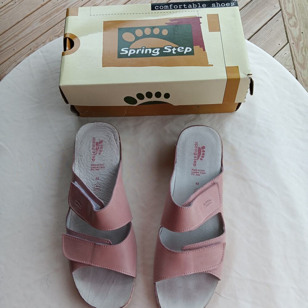 Spring Step Sandals Size 42 (11/11.5 US) Leather Pink/Rose 2" Heel Italy
